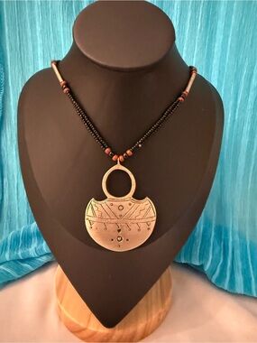 Bohemian Brass Tribal Pendant Necklace in Black and Brown